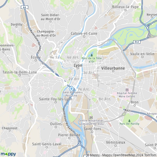 La carte pour la ville de Lyon 69001-69009