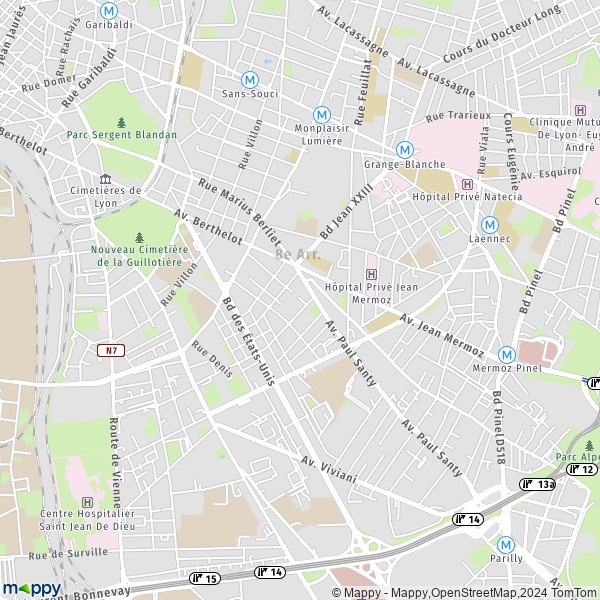 La carte pour la ville de 8e Arrondissement, Lyon