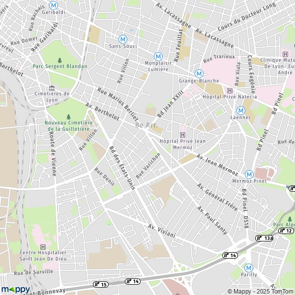 La carte pour la ville de 8e Arrondissement, Lyon