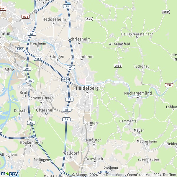 La carte pour la ville de 69115-69207 Heidelberg