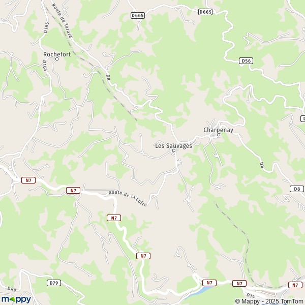 La carte pour la ville de Les Sauvages 69170