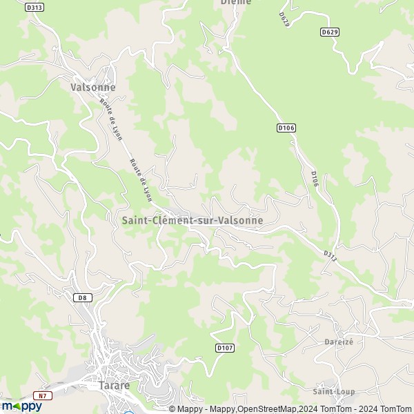 La carte pour la ville de Saint-Clément-sur-Valsonne 69170