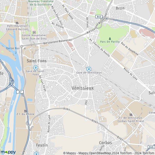 La carte pour la ville de Vénissieux 69200