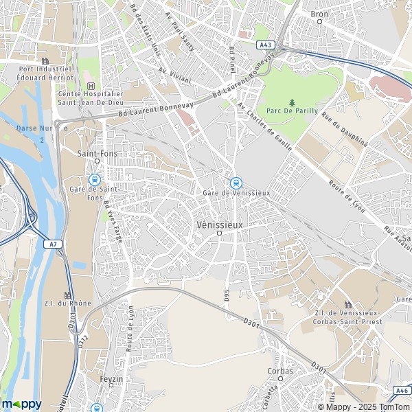 La carte pour la ville de Vénissieux 69200