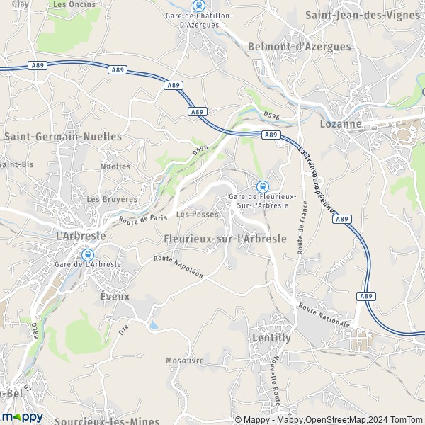 La carte pour la ville de Fleurieux-sur-l'Arbresle 69210