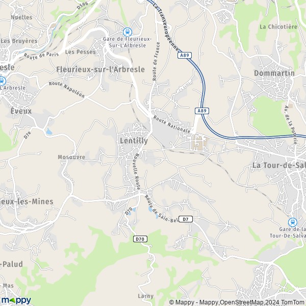 La carte pour la ville de Lentilly 69210