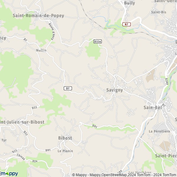 La carte pour la ville de Savigny 69210