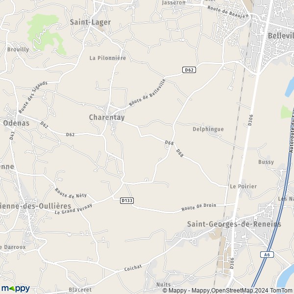 La carte pour la ville de Charentay 69220