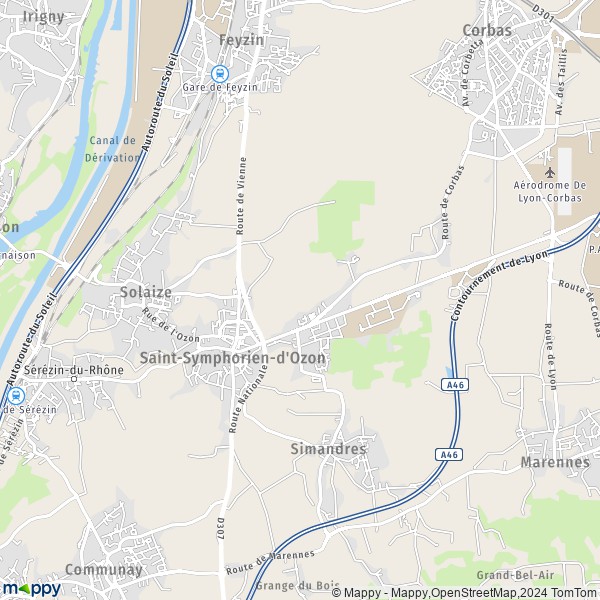 La carte pour la ville de Saint-Symphorien-d'Ozon 69360