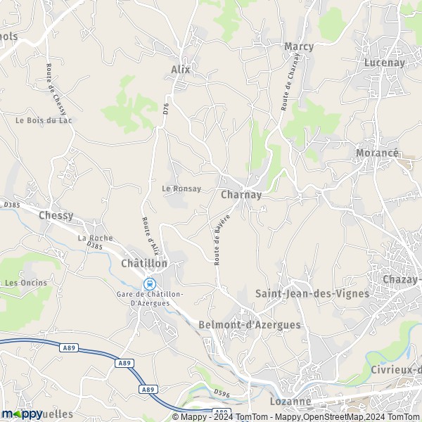 La carte pour la ville de Charnay 69380