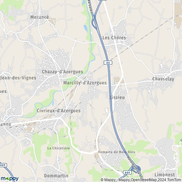 La carte pour la ville de Marcilly-d'Azergues 69380
