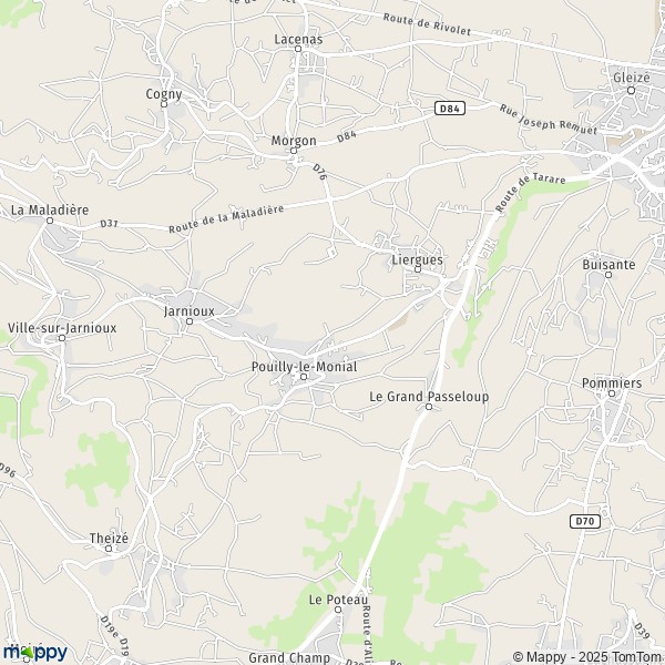 La carte pour la ville de Pouilly-le-Monial, 69400 Porte-des-Pierres-Dorées