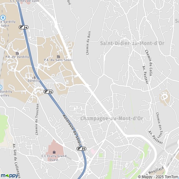 La carte pour la ville de Champagne-au-Mont-d'Or 69410