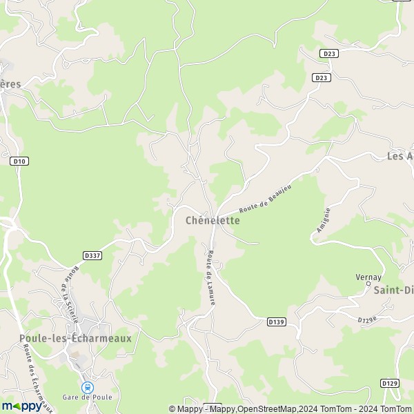 La carte pour la ville de Chénelette 69430
