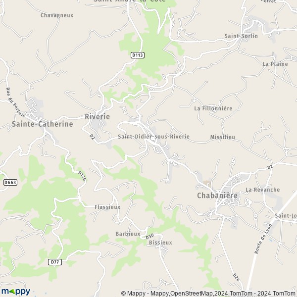 La carte pour la ville de Saint-Didier-sous-Riverie, 69440 Chabanière