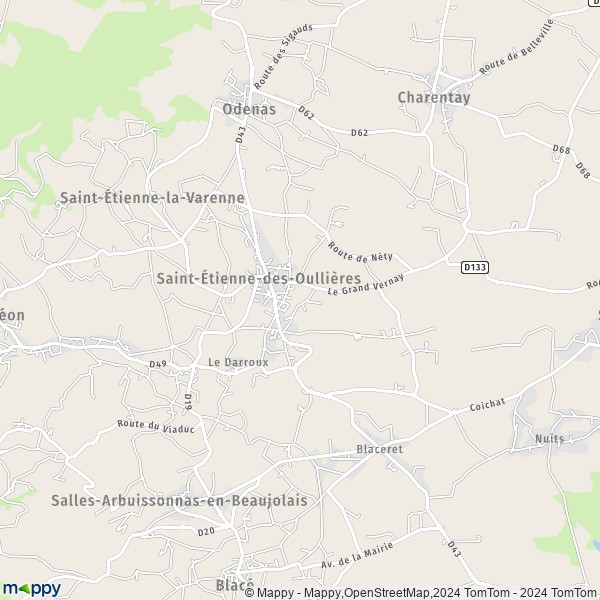 La carte pour la ville de Saint-Étienne-des-Oullières 69460