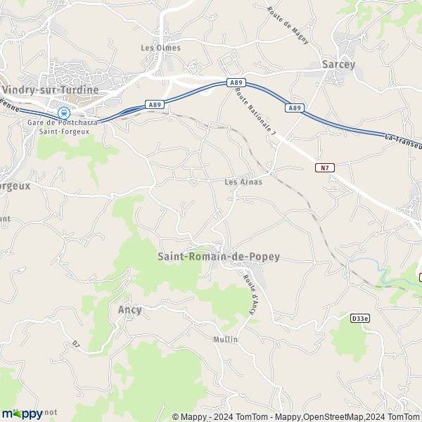 La carte pour la ville de Saint-Romain-de-Popey 69490