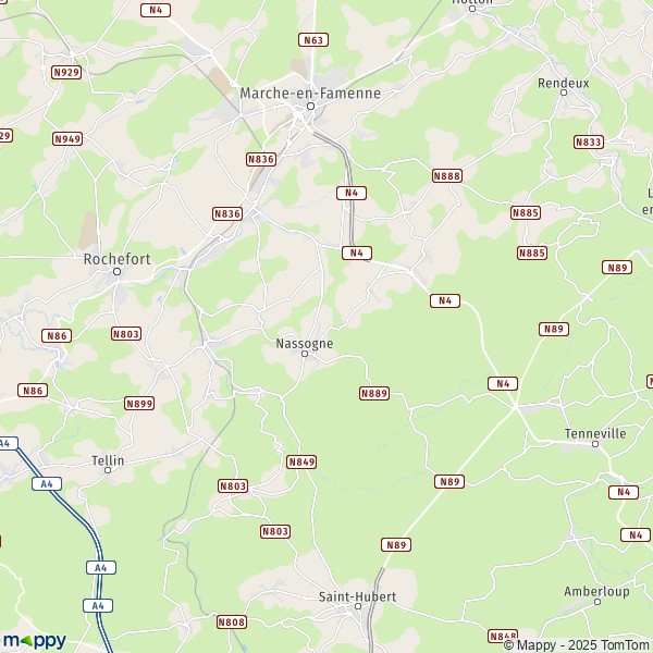 La carte pour la ville de 6950-6953 Nassogne