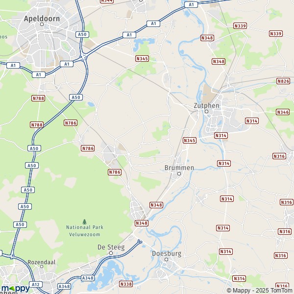 La carte pour la ville de Brummen 6957-7399