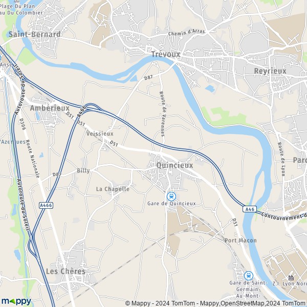 La carte pour la ville de Quincieux 69650