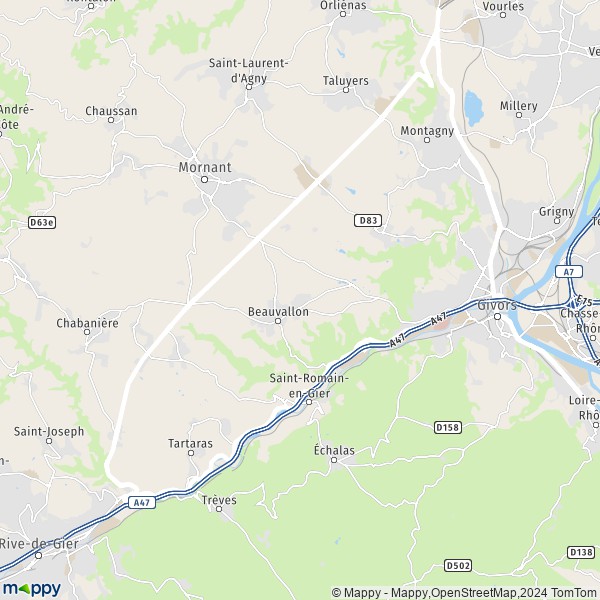 La carte pour la ville de Chassagny, 69700 Beauvallon