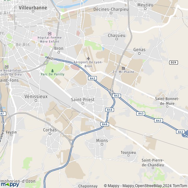 La carte pour la ville de Saint-Priest 69800