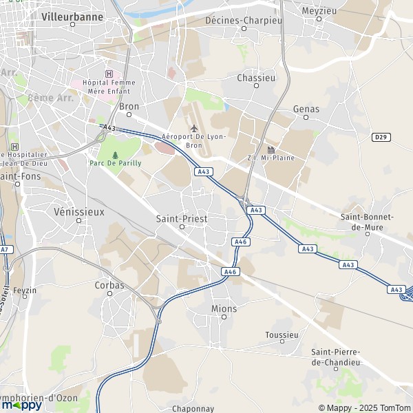 La carte pour la ville de Saint-Priest 69800