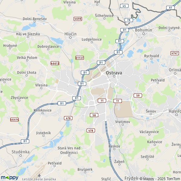 La carte pour la ville de Ostrava 700 30-739 34