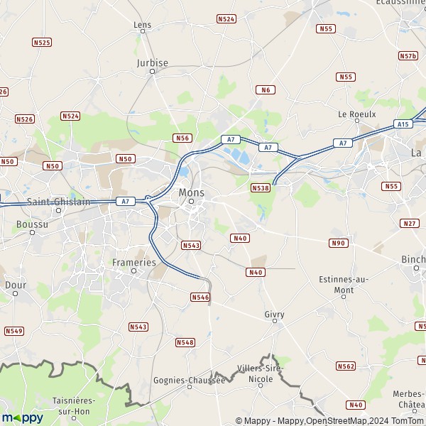 La carte pour la ville de 7000-7034 Mons