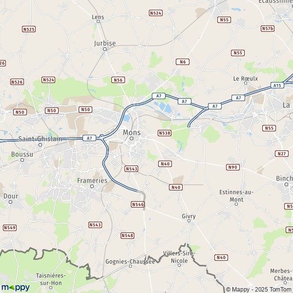 La carte pour la ville de 7000-7034 Mons