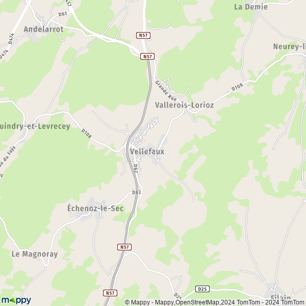 La carte pour la ville de Vellefaux 70000