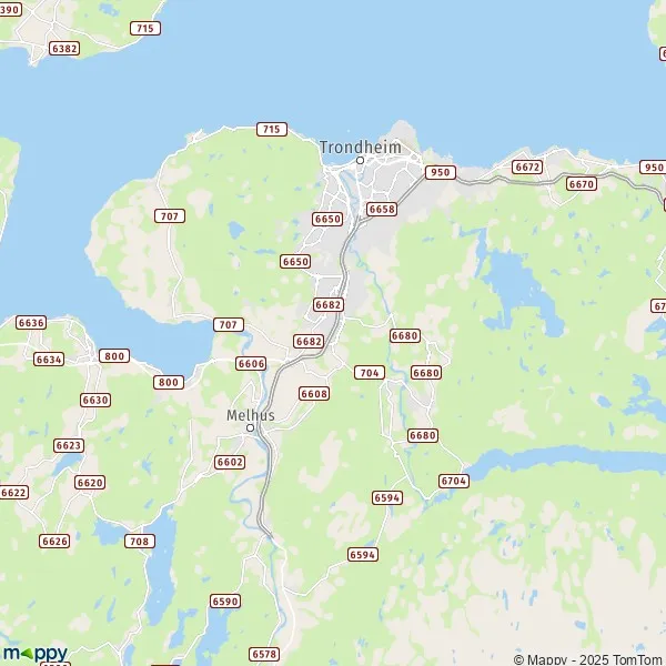 La carte pour la ville de Trondheim 7010-7540