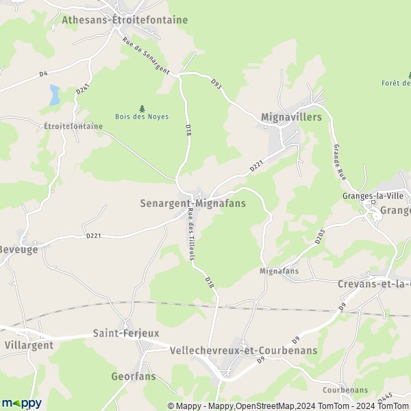 La carte pour la ville de Senargent-Mignafans 70110