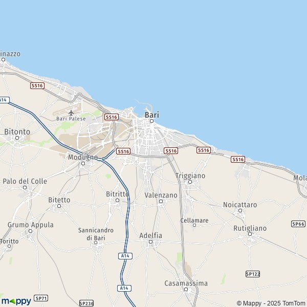 La carte pour la ville de Bari 70121-70132