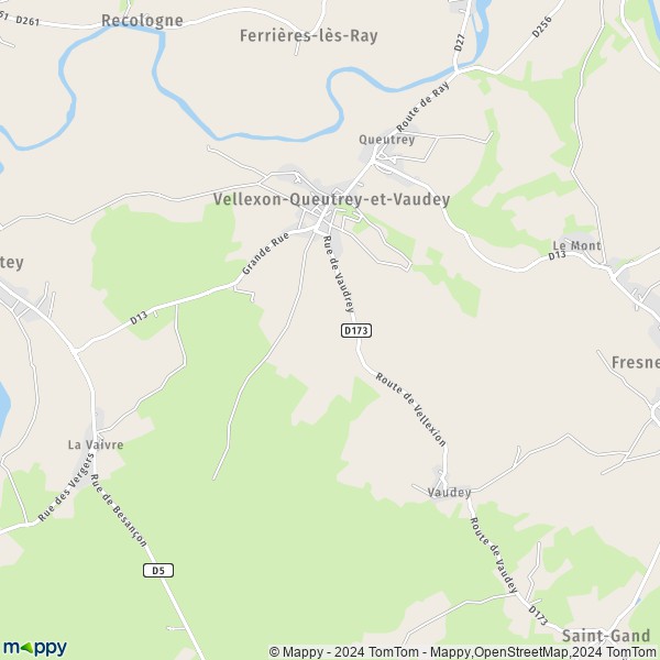 La carte pour la ville de Vellexon-Queutrey-et-Vaudey 70130