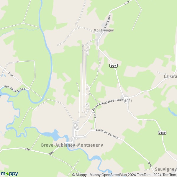 La carte pour la ville de Broye-Aubigney-Montseugny 70140