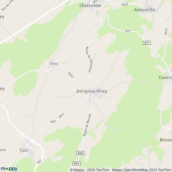 La carte pour la ville de Avrigney-Virey 70150