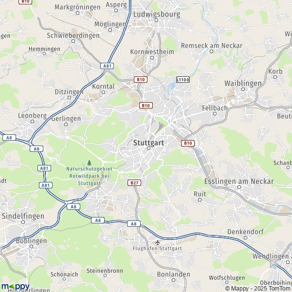 La carte pour la ville de 70173-73733 Stuttgart