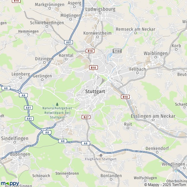 La carte pour la ville de -West, Stuttgart