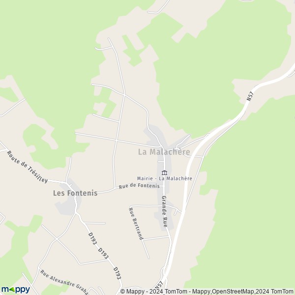 La carte pour la ville de La Malachère 70190