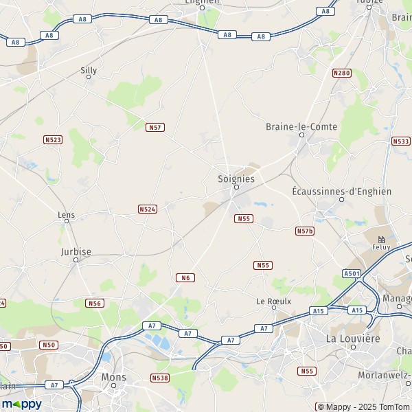 La carte pour la ville de 7020-7870 Soignies
