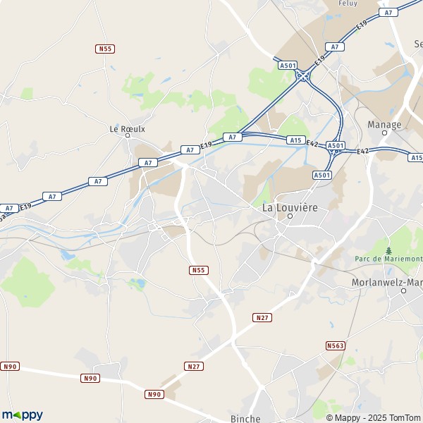La carte pour la ville de 7021-7181 La Louvière