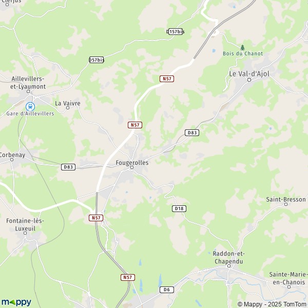 La carte pour la ville de Fougerolles-Saint-Valbert 70220-70300