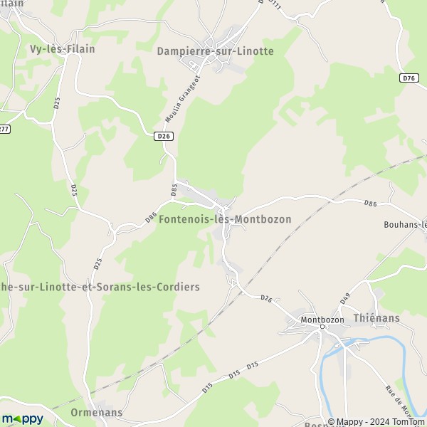 La carte pour la ville de Fontenois-lès-Montbozon 70230