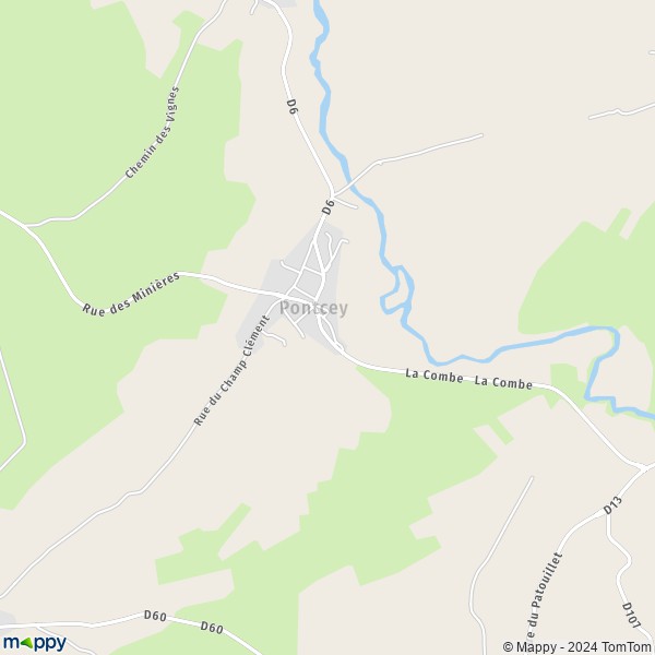 La carte pour la ville de Pontcey 70360