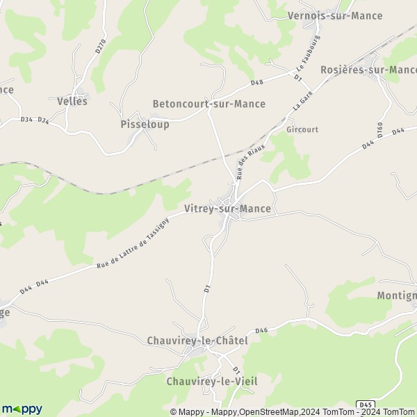La carte pour la ville de Vitrey-sur-Mance 70500