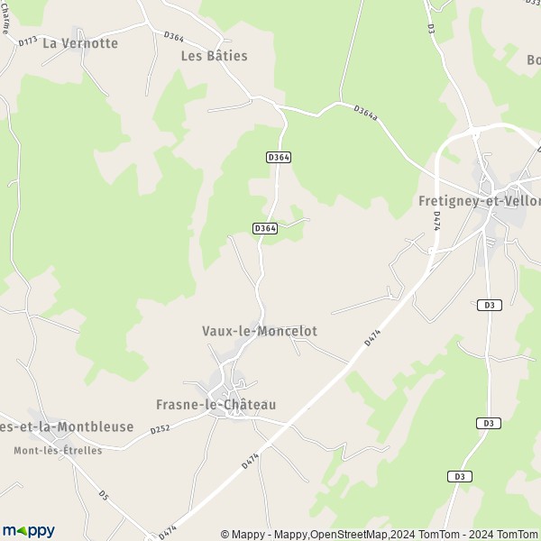 La carte pour la ville de Vaux-le-Moncelot 70700