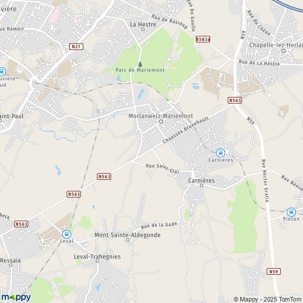La carte pour la ville de 7100-7160 Morlanwelz