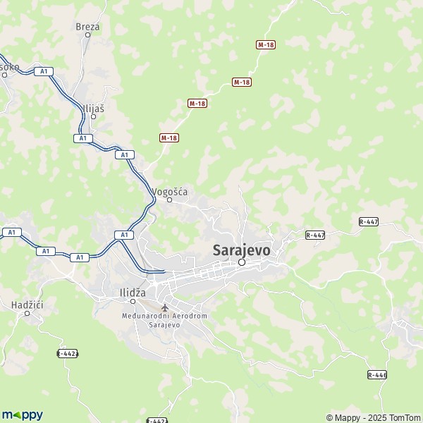 La carte pour la ville de Sarajevo 71000-71380