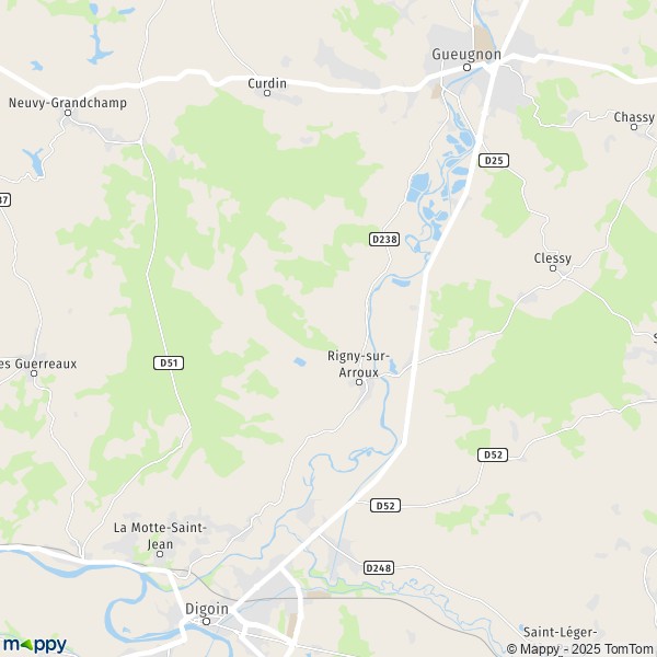 La carte pour la ville de Rigny-sur-Arroux 71160